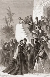 Kamehameha V, au centre, avec sa famille, illustration de 