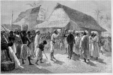 Rencontre entre Sir Henry Morton Stanley (1841-1904) et David Livingstone (1813-1873), dans "Le Tour du Monde"