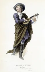 le Comte Almavira dans "Le barbier de Séville" dans "Oeuvres complètes de Beaumarchais", éd. Laplace Sanchez & cie, Paris