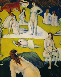 Baigneuses a la vache rouge (oil on canvas)