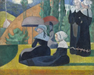 Femmes bretonnes avec des parapluies