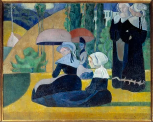 Bretons avec des parapluies