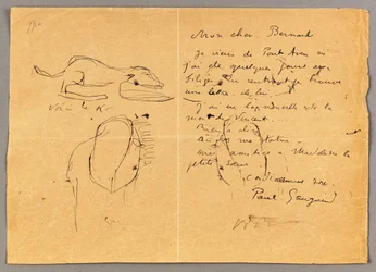 Lettre à Émile Bernard avec trois croquis à l