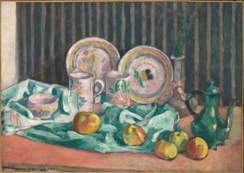 Nature morte avec pommes et plats de fruits, c.1906
