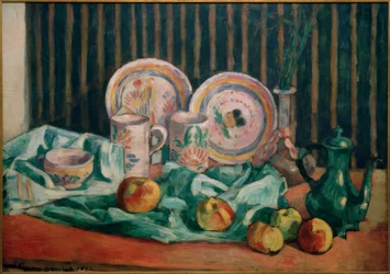 Nature morte avec pommes et céramique bretonne