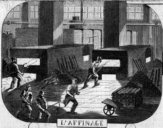 Forges de la Franche-Comté : affinage dans des fours à puddler. Usine de Fraisans, Jura (39)