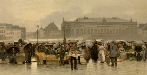 Le marché devant le théâtre à Anvers