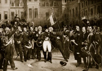 Les adieux de Napoléon à ses généraux à Fontainebleau, 1814, illustration tirée de «L