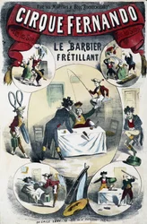 Cirque Fernando : Le Barbier écrivain - Affiche par Lévy, fin du XIXe siècle