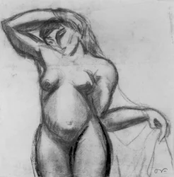 Étude de figure. Femme debout de face avec un drapé