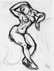 Modèle féminin assis avec le bras droit au-dessus de la tête