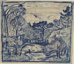 Intérieur de forêt avec bûcheron. La Côte de Grâce, Honfleur.