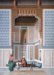 Intérieur de la mosquée de Khosne Ahmed el-Bordeyny. Chromolithographie d