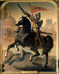 Portrait équestre de Godefroi (ou Godefroy) de Bouillon (1040/61-1100), roi de Jérusalem, 1844. 2,98 x 2,30 m, Versailles, musée du Château