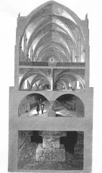 Vue en coupe de la cuisine, des caves et des catacombes du lycée Napoléon à Paris (gravure)
