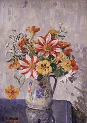 Nature morte avec des fleurs dans un pichet