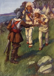 Miles Standish traitant avec les Indiens