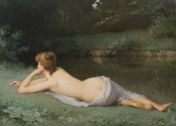 Nu allongé sur une rive de fleuve