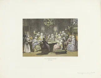 Compagnie à table faisant des nœuds de palmier