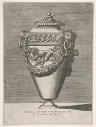 Urne antique avec couvercle décorée d