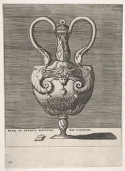 Vase antique avec couvercle et deux poignées émergeant des têtes de sphinx hybrides..., 1543 ou après