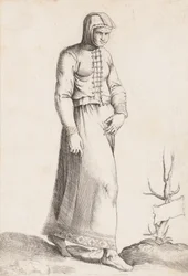 Planche de costume : Femme avec vêtement à capuche, ca. 1557-58