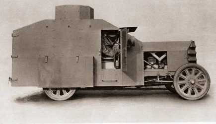 Une voiture blindée britannique pendant la Première Guerre mondiale, de The Illustrated War News, 1915