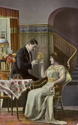 Un couple trinquant avec leurs verres de vin