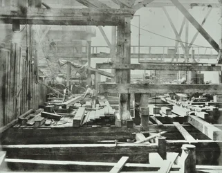 Pont de Blackfriars : travaux de construction en cours, 1869