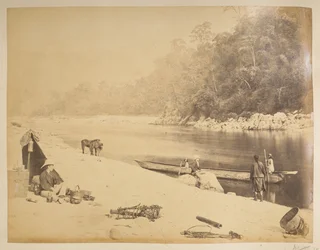 Ferry sur la Teesta, près de Bheerkotee. Vues de Darjeeling. 1870s