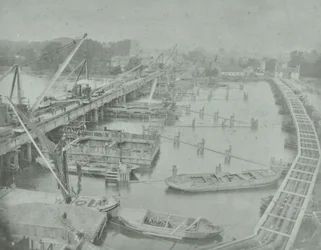 Pont de Putney : creusement des fondations pour le nouveau pont, 1883