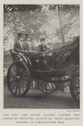 Le roi et la reine quittant Londres pour Cowes le jeudi 14 août, leurs majestés passant par Constitution Hill