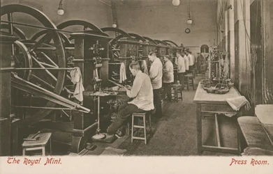 La salle de presse à la Monnaie Royale, Londres