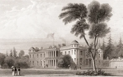 Vue du XIXe siècle de Goodwood House, West Sussex, sud de l