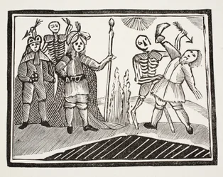 Dialogue entre un aveugle et la mort, illustration de Chap-books du XVIIIe siècle par John Ashton, pub. 1882