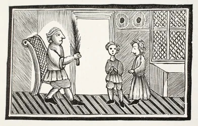 Un père et ses fils, illustration de Chap-books du XVIIIe siècle par John Ashton, pub. 1882