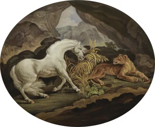 Un cheval effrayé par une lionne après George Stubbs (1724-1806)