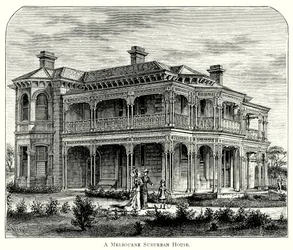 Une maison de la banlieue de Melbourne (gravure)