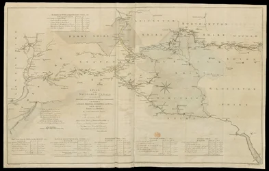 Plan des canaux navigables en cours de construction dans les parties intérieures du Royaume, pour ouvrir une communication vers les ports de Londres, Bristol, Liverpool et Hull, avec les villes et rivières adjacentes. Par James Brindley Ingénieur. Dessiné 