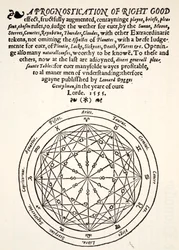 Une prognostication de bon droit, par Leonard Dygges, imprimée par Thomas Gemini, Blacke Friars, Londres, 1555