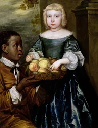 Une Jeune Fille Recevant un Panier de Fruits par un Serviteur, vers 1650