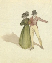 Un couple se promenant, vers 1825