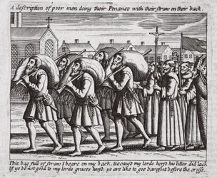 Description des pauvres hommes faisant leur pénitence avec leur paille sur le dos, illustration des Actes et Monuments de John Foxe, neuvième édition, pub. 1684