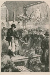 Vente aux enchères de poissons au marché de Columbia, Londres