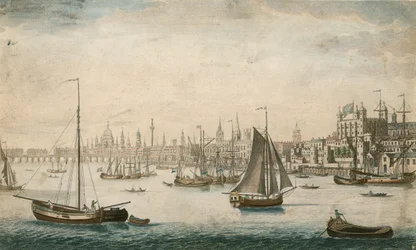 Vue générale des embarcations à voile sur les eaux de la Tamise