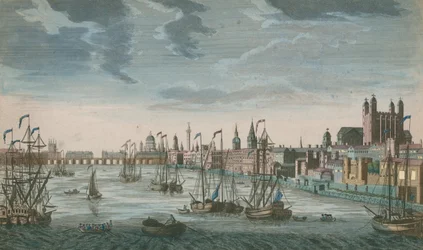 Vue générale des embarcations à voile sur les eaux de la Tamise