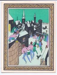 Carte de Noël française pochoir colorée à la main d