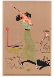Deux golfeurs en postures comiques et humoristiques, vers 1920