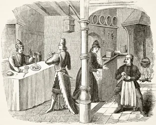 Une salle à manger et une cuisine typiques du XVe siècle, de 