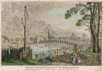 Vue du pont de Fulham, Londres, sur la Tamise depuis Putney